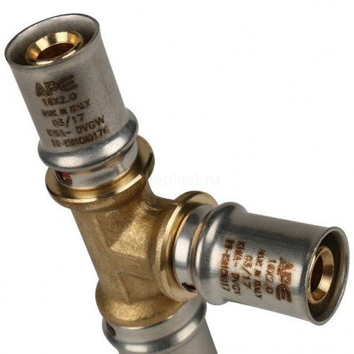 Тройник переходной 20х16х16 для металлопластиковых труб, прессовой STOUT SFP-0005-201616