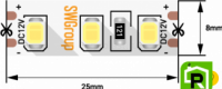 Лента со скотчем 3М светодиодная стандарт 2835, 120 LED/м, 12 Вт/м, 12В , IP20, Цвет: Нейтральный белый