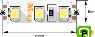 Лента со скотчем 3М светодиодная стандарт 2835, 120 LED/м, 12 Вт/м, 12В , IP20, Цвет: Нейтральный белый