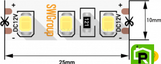 Лента со скотчем 3М светодиодная стандарт 2835, 120 LED/м, 12 Вт/м, 12В , IP20, Цвет: Холодный белый