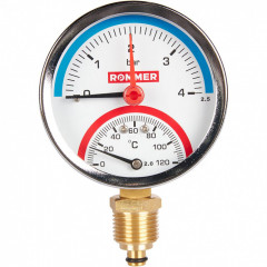 Термоманометр радиальный 80 мм, 4 бар, 120°C, 1/2" ROMMER
