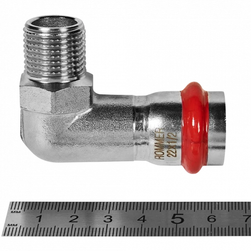 Угольник-переходник ROMMER НР 22 мм x 1/2" из нержавеющей стали, RSS-0010-002212