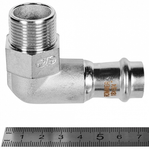 Угольник-переходник ROMMER НР 18 мм x 3/4" из нержавеющей стали, RSS-0010-001834