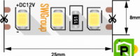 Лента со скотчем 3М светодиодная стандарт 2835, 120 LED/м, 9,6 Вт/м, 12В , IP20, Цвет: Холодный белый