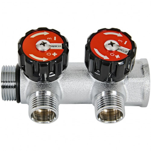 Коллектор распределительный с клапанами 3/4", 2 отвода 1/2" ROMMER