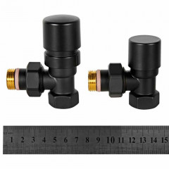 Комплект термостатических клапанов STOUT Design 1/2", угловой, чёрный, SVTDK-0002-000015B