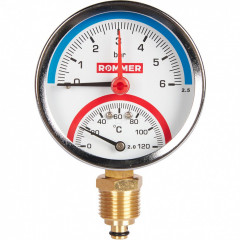 Термоманометр радиальный 80 мм, 6 бар, 120°C, 1/2" ROMMER