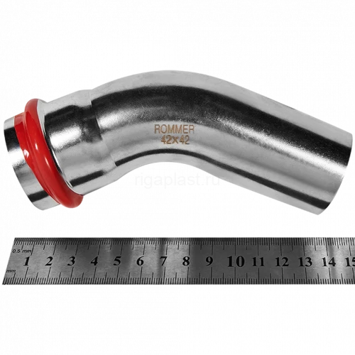 Угольник однораструбный ROMMER 45° НПр 42 мм из нержавеющей стали, RSS-0004-000042