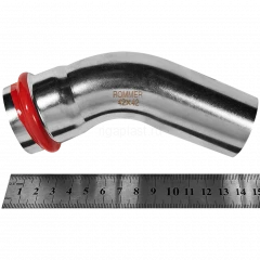 Угольник однораструбный ROMMER 45° НПр 42 мм из нержавеющей стали, RSS-0004-000042