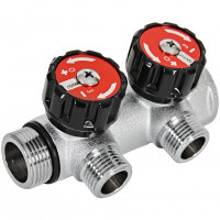 Коллектор распределительный с клапанами 3/4", 2 отвода 1/2" плоское уплотнение ROMMER
