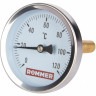 Термометр биметаллический 63 мм с погружной гильзой 75 мм 120°С, 1/2" ROMMER