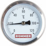 Термометр биметаллический 63 мм с погружной гильзой 75 мм 120°С, 1/2" ROMMER
