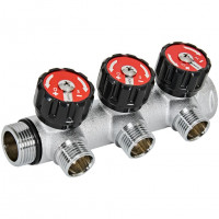 Коллектор распределительный с клапанами 3/4", 3 отвода 1/2" ROMMER