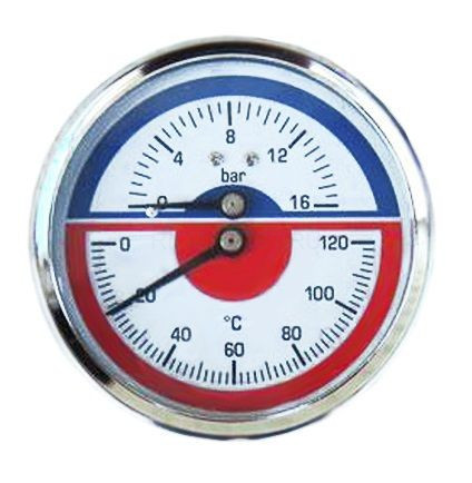 Термоманометр аксиальный 80 мм, 16 бар, 120°C TIM