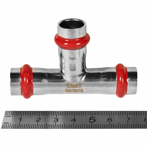 Тройник равнопроходной ROMMER 15 мм из нержавеющей стали, RSS-0013-000015