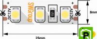 Лента со скотчем 3М светодиодная стандарт 3528, 120 LED/м, 9,6 Вт/м, 12В , IP20, Цвет: Зеленый