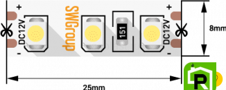 Лента со скотчем 3М светодиодная стандарт 3528, 120 LED/м, 9,6 Вт/м, 12В , IP20, Цвет: Зеленый