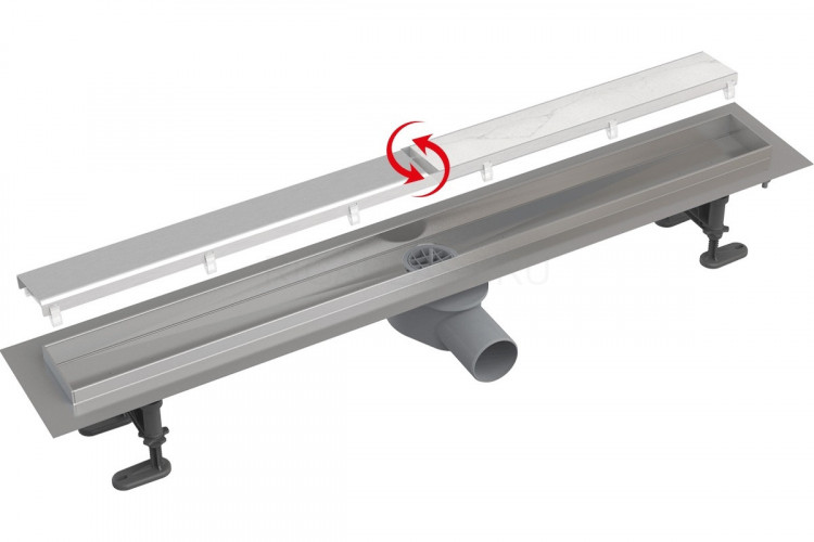 Душевой лоток AlcaPlast APZ13-DOUBLE9-550 с решеткой и опорами, в пол около стены, выпуск боковой
