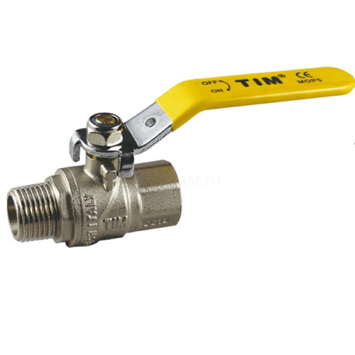 Кран шаровой для газа ВН 1/2", ручка рычаг, никелированный TIM