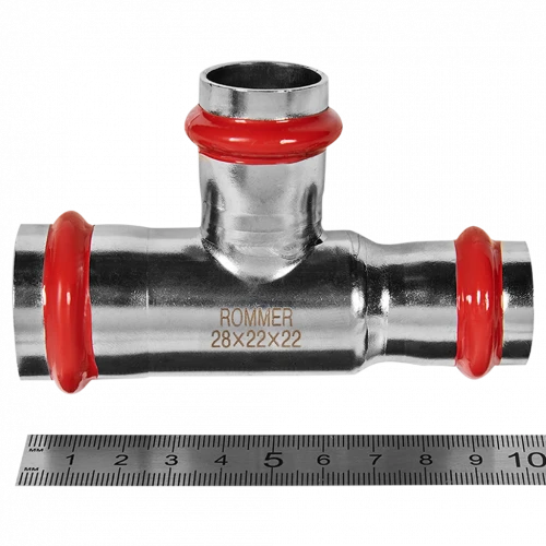 Тройник переходной ROMMER ВПр 28 x 22 x 22 мм из нержавеющей стали, RSS-0014-282222