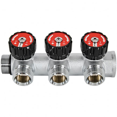Коллектор распределительный с клапанами 3/4", 3 отвода 3/4" ЕК ROMMER
