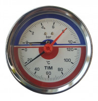 Термоманометр аксиальный 63 мм, 10 бар, 120°C TIM