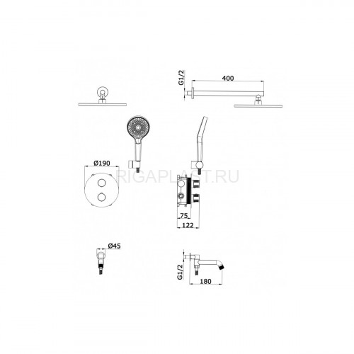 Встроенный смеситель для ванны Vieir с 3-функ. Термостат V25003-3F Белый
