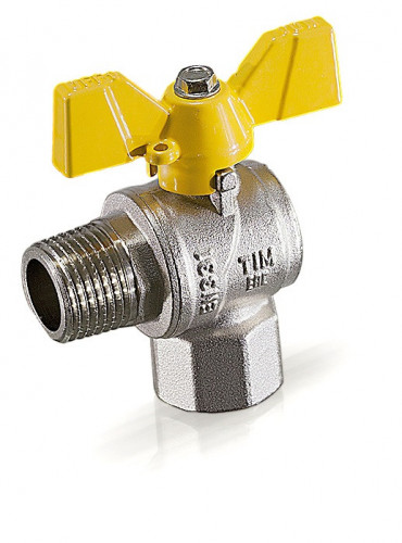 Кран шаровой для газа угловой ВН 1/2", ручка бабочка, никелированный TIM