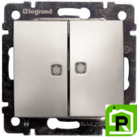 Выключатель Legrand Valena 2-клавишный с подсветкой (алюминий) 770128