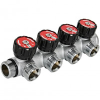 Коллектор распределительный с клапанами 3/4", 4 отвода 3/4" ЕК ROMMER
