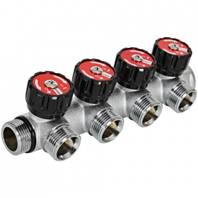 Коллектор распределительный с клапанами 3/4", 4 отвода 3/4" ЕК ROMMER