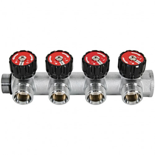 Коллектор распределительный с клапанами 3/4", 4 отвода 3/4" ЕК ROMMER