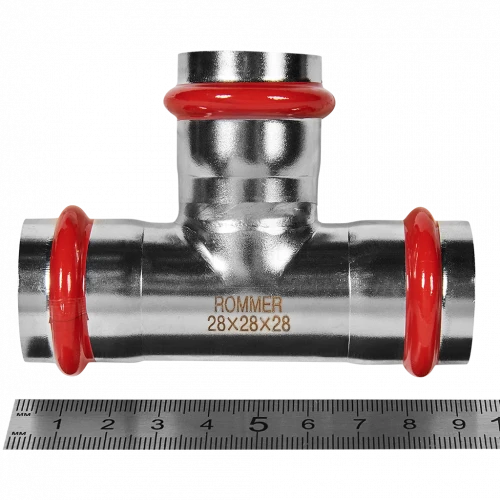 Тройник равнопроходной ROMMER 28 мм из нержавеющей стали, RSS-0013-000028