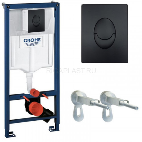 Инсталляция для унитаза GROHE 1000044, комплект 3 в 1, панель смыва овальный, черный матовый