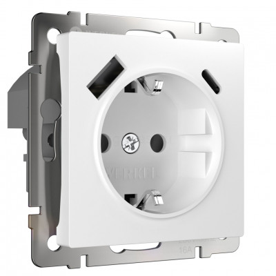 Розетка с заземлением, шторками и USB тип A+C Werkel (белый) W1171701