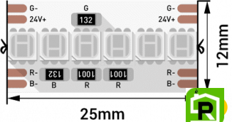 Лента светодиодная LUX, 3838, 240 LED/м, 16,4 Вт/м, 24В, IP33, RGB